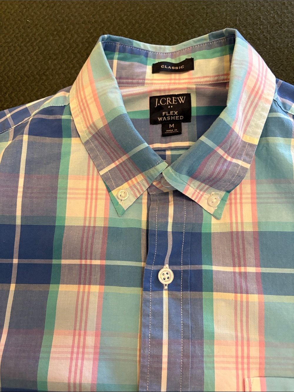 J. Crew Button-Down Plaid Shirt in Blue, Pink and Green